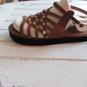 Strappy studded tan sandal